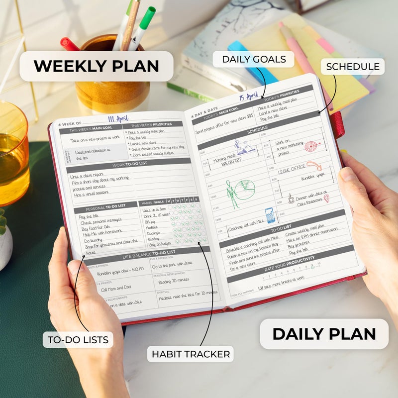 Clever Fox Daily Planner â€“ Undated Planning Notebook with Hourly Schedule & To-Do List â€“ Personal Day Task & Work Organizer, 6 Months (Red) - Image 3